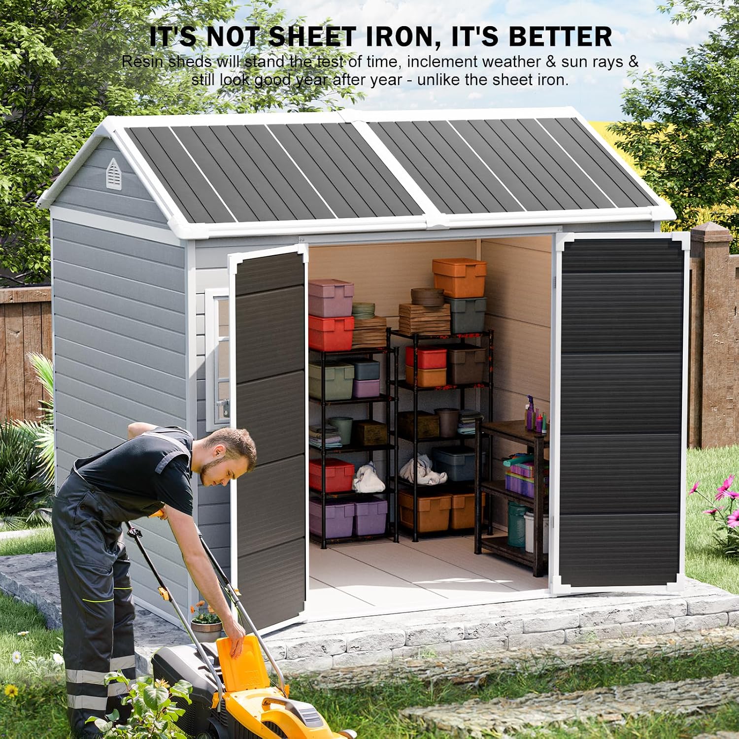 Gardening Tool - Resin Storage Shed w/Floor & Openable