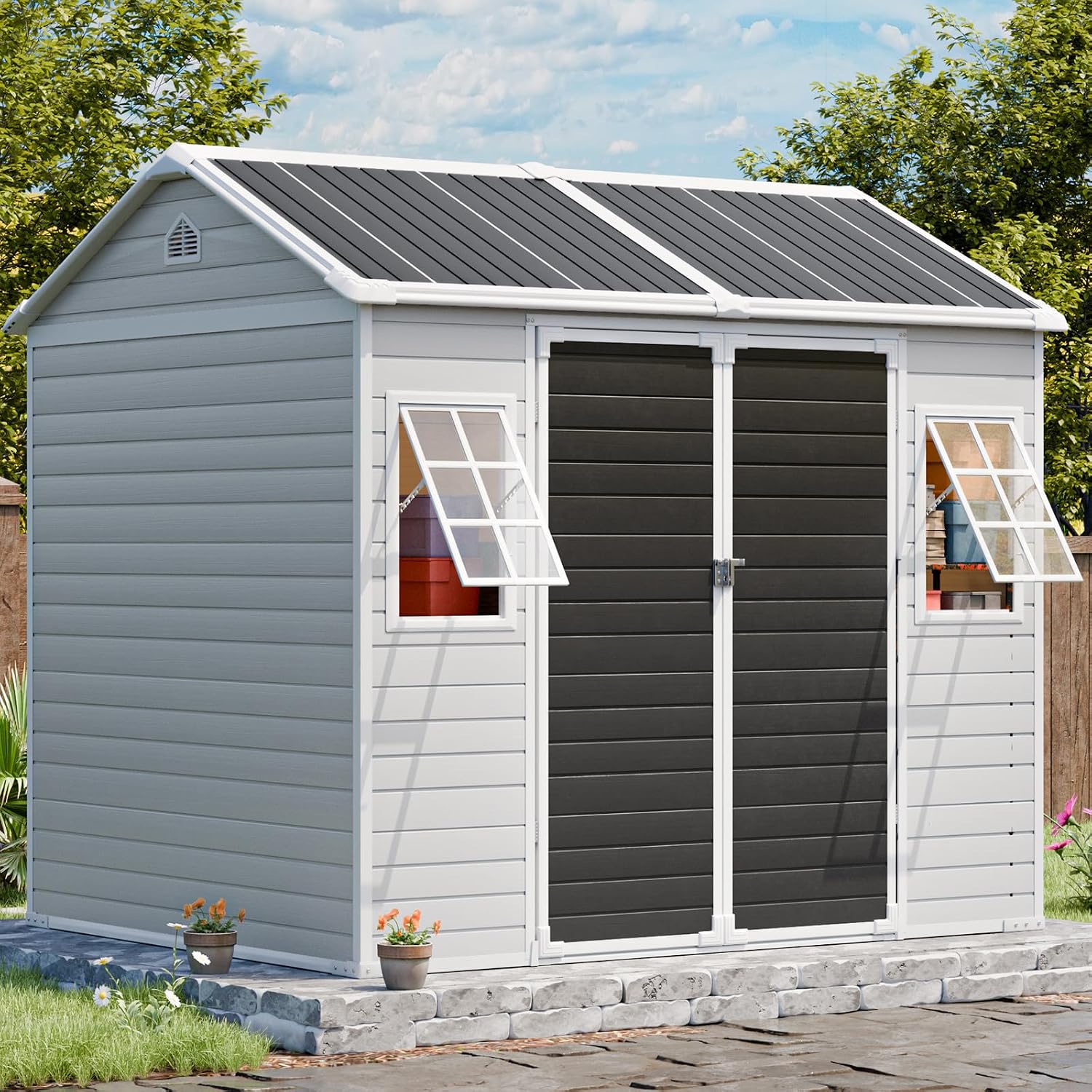 Resin Storage Shed w/Floor & O - Gardening Tool recension och pris